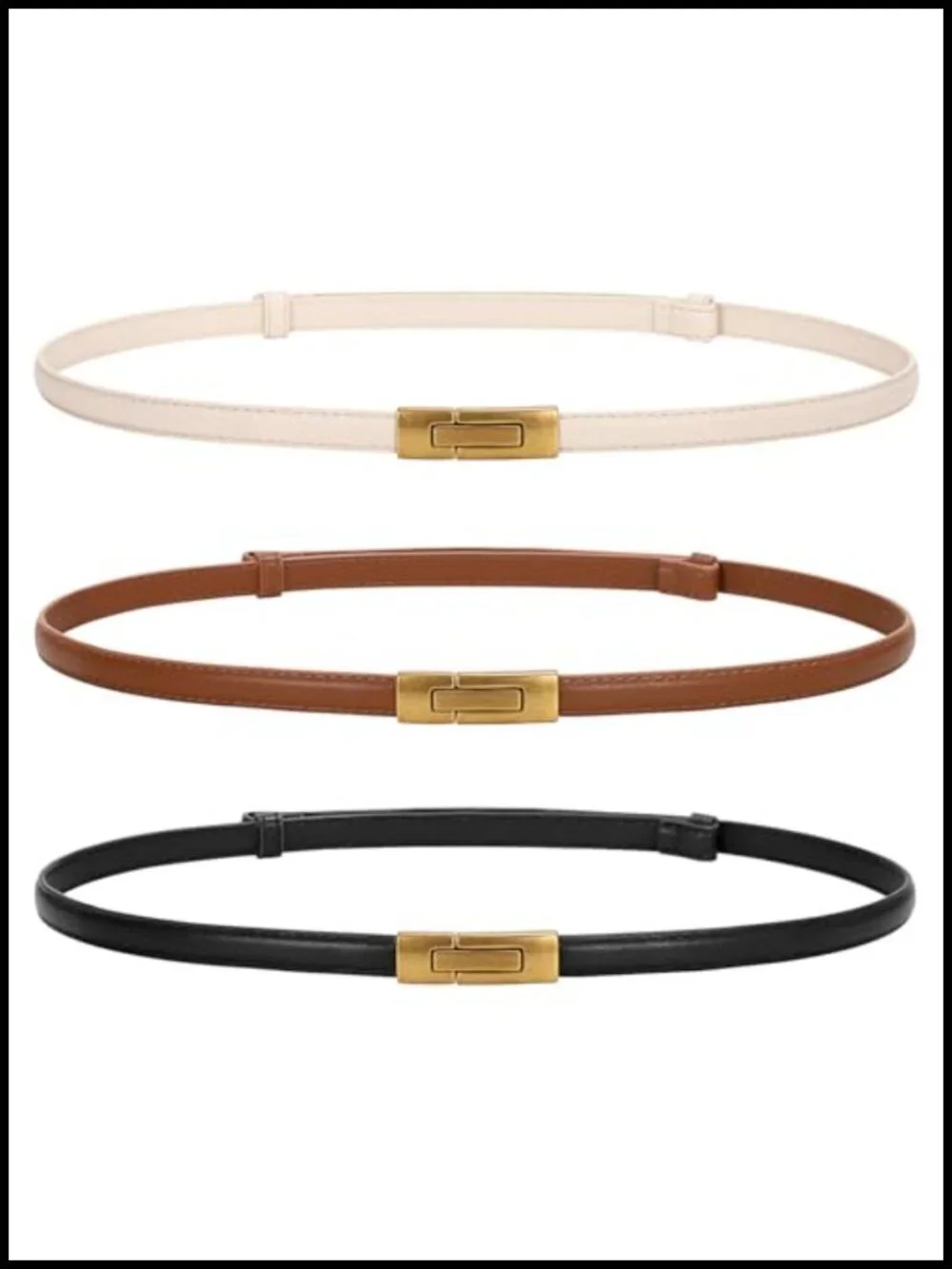 Women Skinny Leather Belt Gold Buckle Dress Waist Belt Adjustable